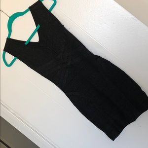 Jet Black Metallic Bodycon Bandage Dress